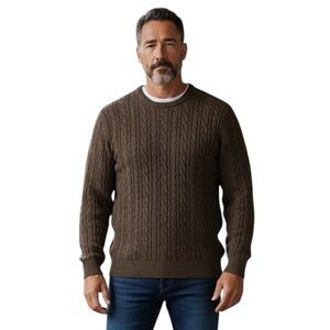 Charter Club Mens Cable Knit Brown Crewneck Fisherman’s Sweater L